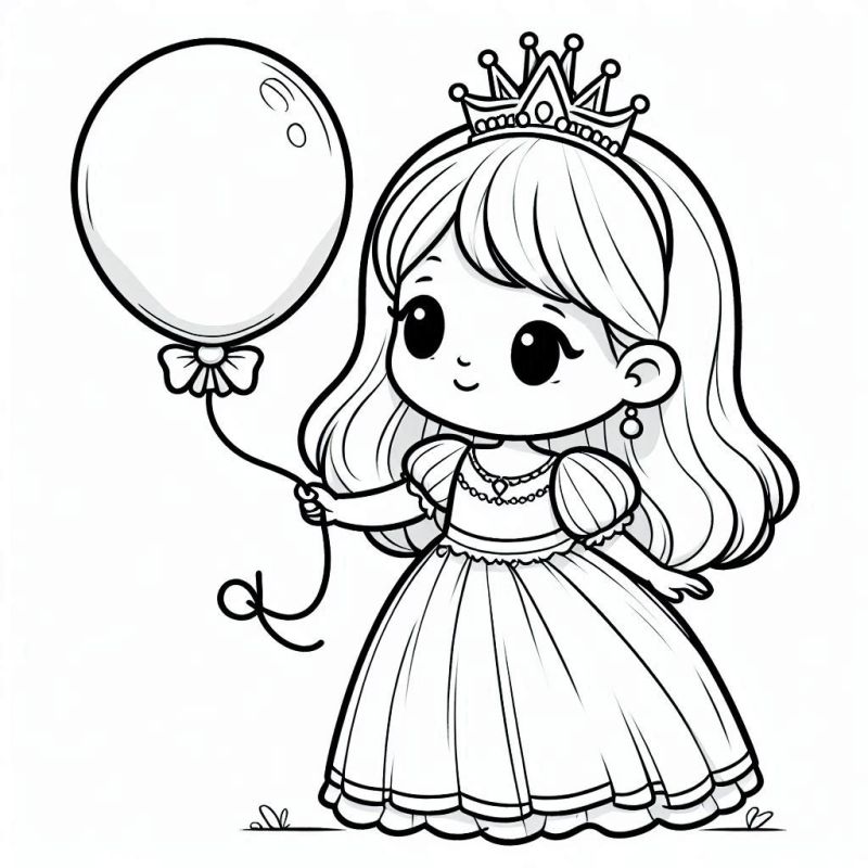 Desenho Encantador de Princesa com Balão para Colorir