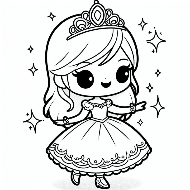 Desenho de menina adorável vestida como princesa para colorir