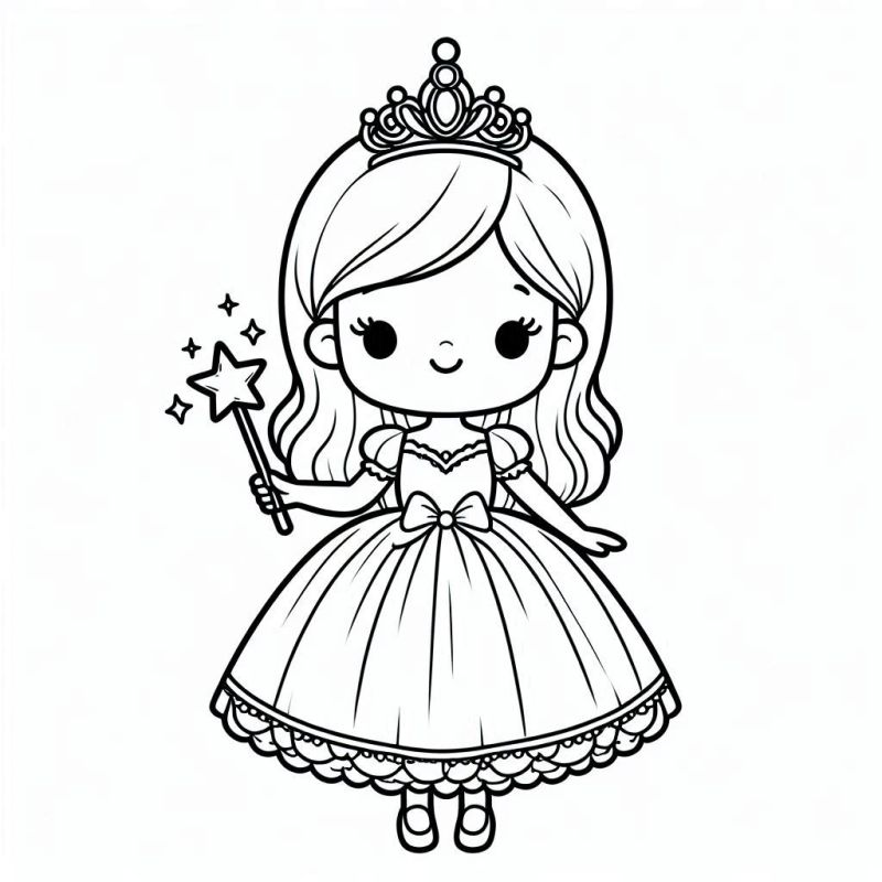 Desenho de Princesa Estilizada com Varinha para Colorir