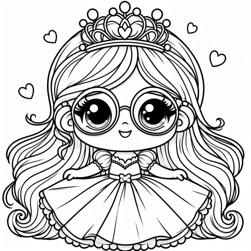 Desenho de princesa coruja com óculos e coroa para colorir