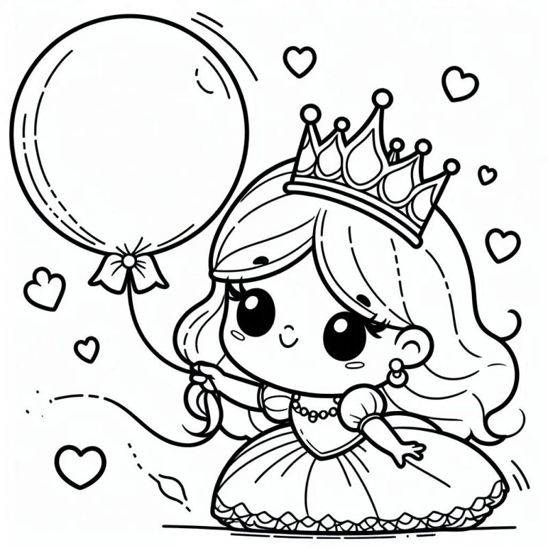 Desenho de Princesa Encantadora com Balão para Colorir