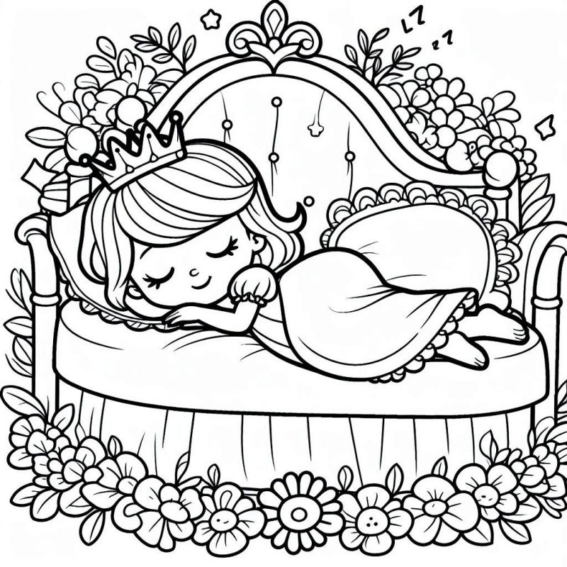 Desenho de Princesa Dormindo com Detalhes Encantadores