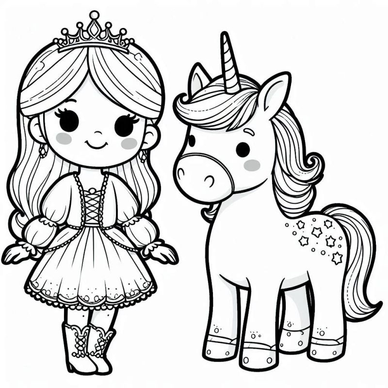 Desenho de Princesa e Unicórnio para Colorir