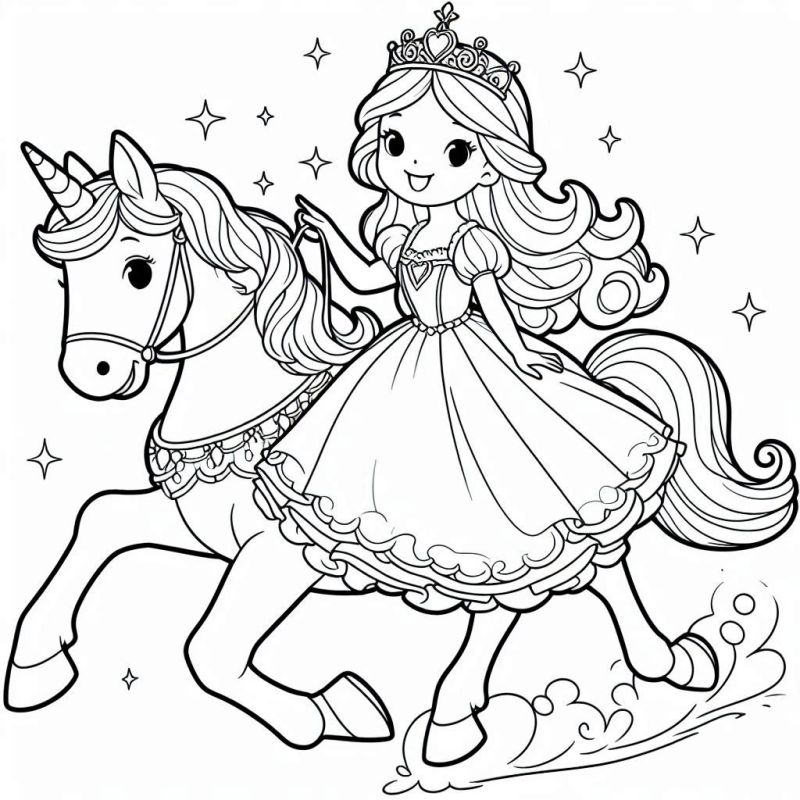 Desenho de Princesa e Unicórnio para Colorir