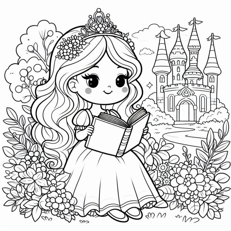 Desenho de Princesa no Jardim para Colorir