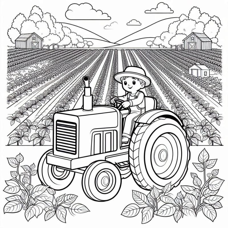 Desenho de Cena Agrícola para Colorir