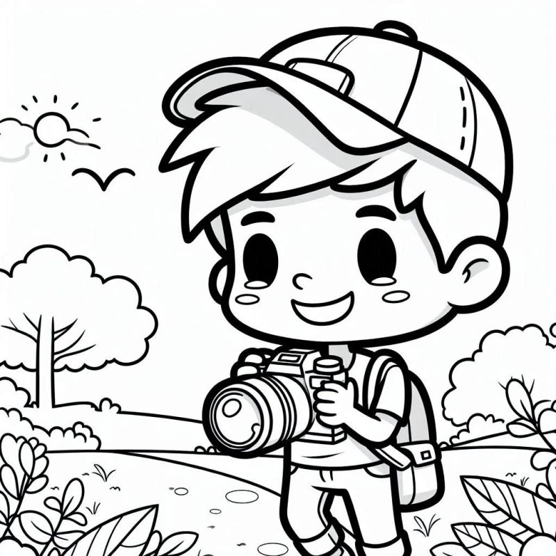 Desenho de Menino Fotógrafo para Colorir