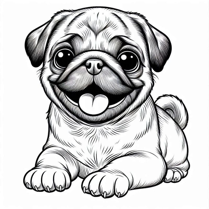 Desenho de Pug Detalhado para Colorir