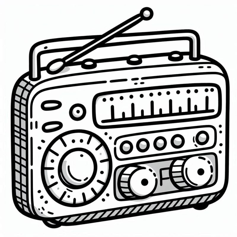 Desenho de rádio antigo estilo cartoon pronto para colorir