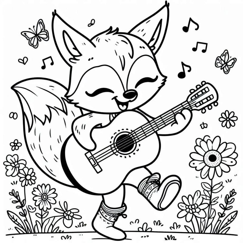 Desenho de Raposa Musical Alegre para Colorir