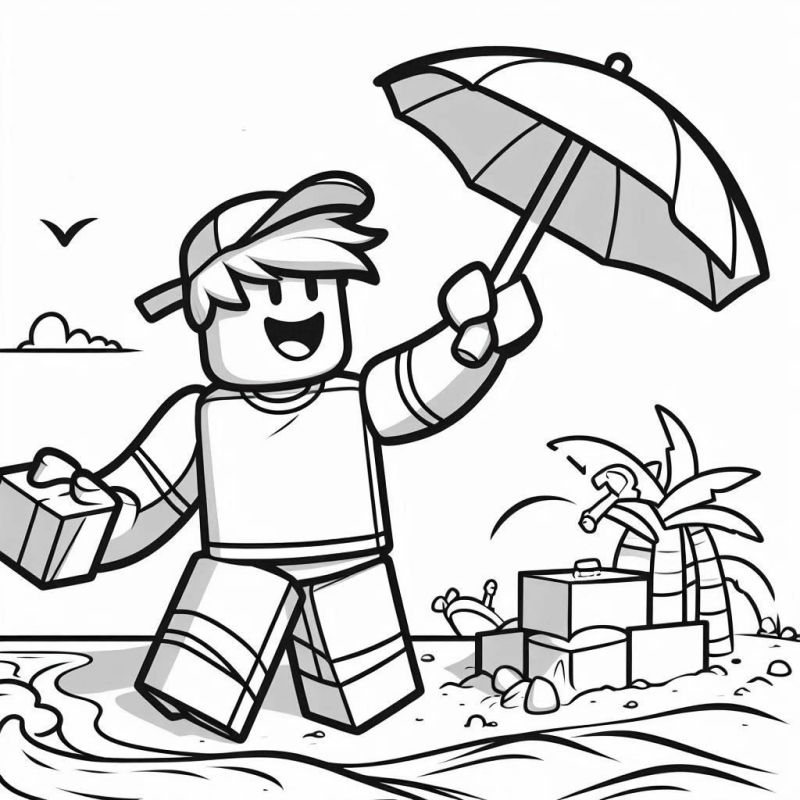 Desenho Roblox: Personagem Divertido na Praia