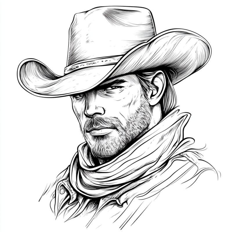 Retrato detalhado de um cowboy com chapéu para colorir