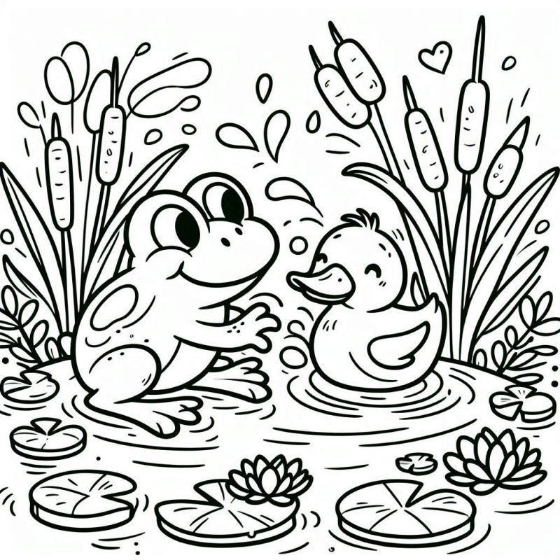 Desenho para Colorir: Sapo e Pato em Aventura no Lago