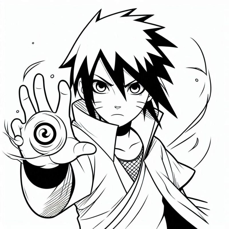 Desenho de Sasuke Uchiha para Colorir no Estilo Naruto