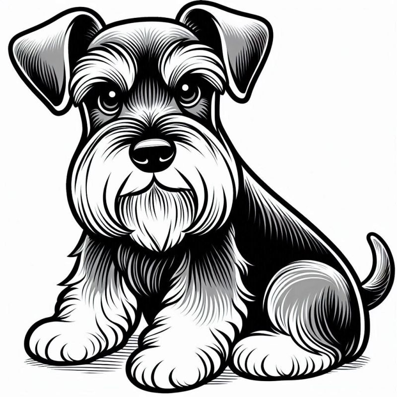 Desenho em preto e branco de schnauzer cachorro fofinho para colorir