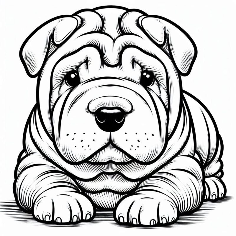 Desenho de Shar Pei Detalhado para Colorir