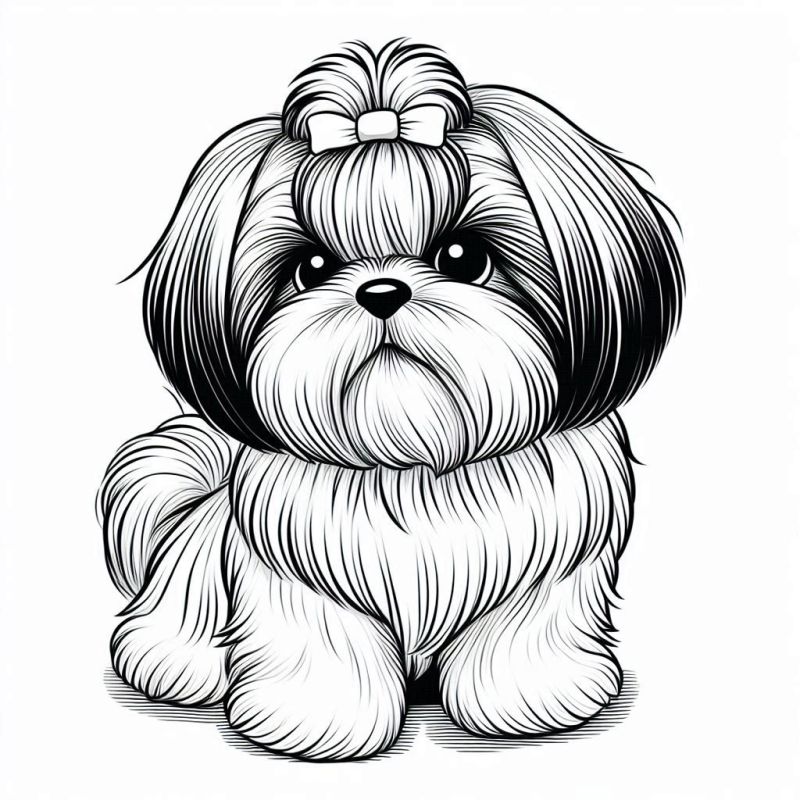 Desenho Detalhado de Shih Tzu para Colorir