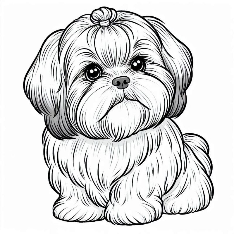 Desenho de Shih Tzu Fofo para Colorir