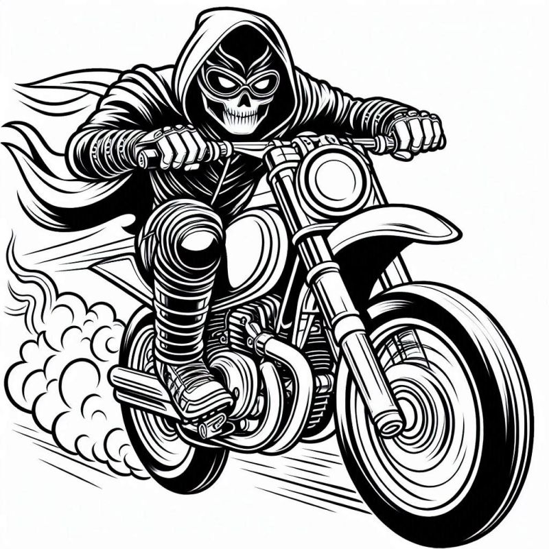 Desenho Sinistro de Motociclista em Alta Velocidade para Colorir