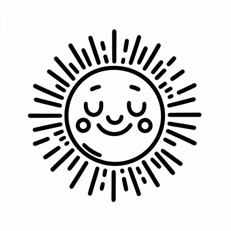 Desenho de um sol amigável e sorridente para colorir