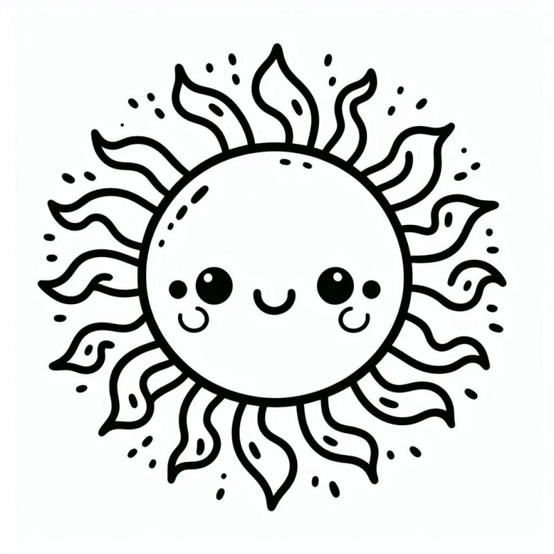 Desenho de Sol Expressivo e Amigável para Colorir