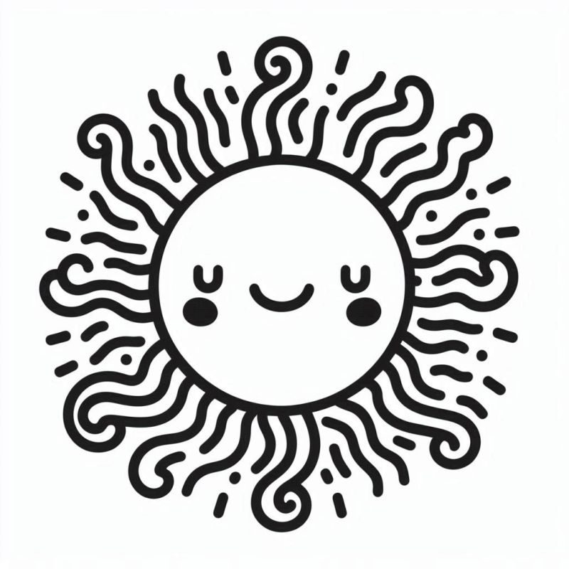 Desenho Estilizado de Sol com Rosto Sorridente para Colorir