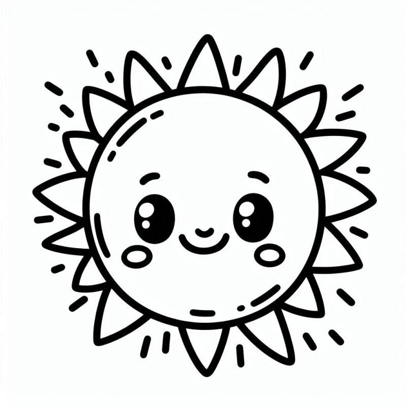 Desenho de sol feliz com expressão amigável para colorir