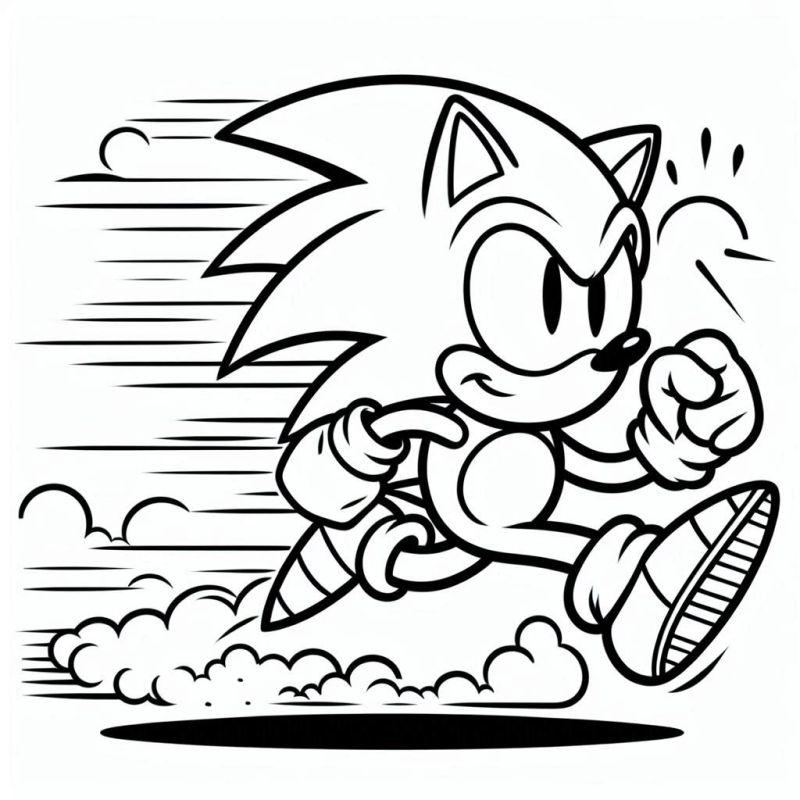 Desenho do Sonic em ação correndo velozmente.