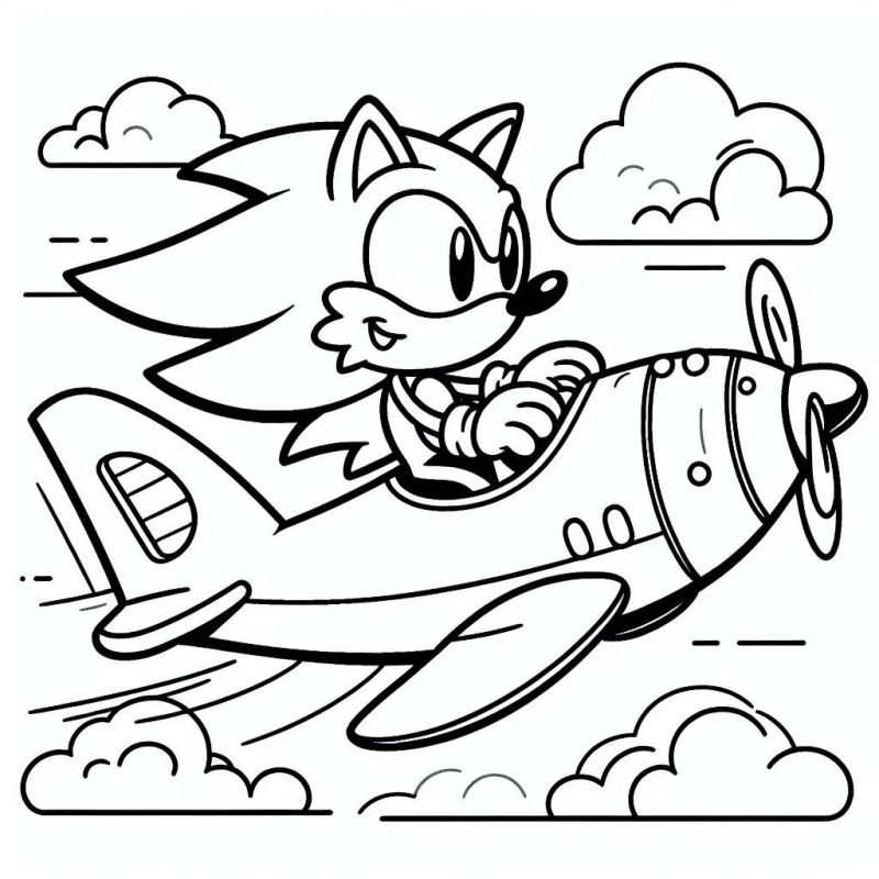 Sonic pilotando um avião - desenho para colorir