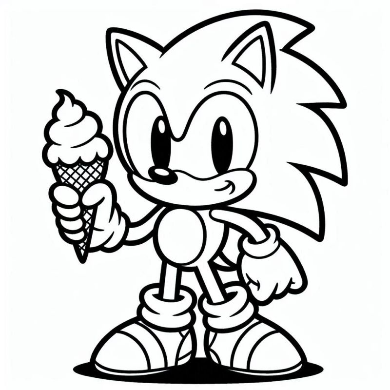 Desenho do Sonic segurando um sorvete para colorir