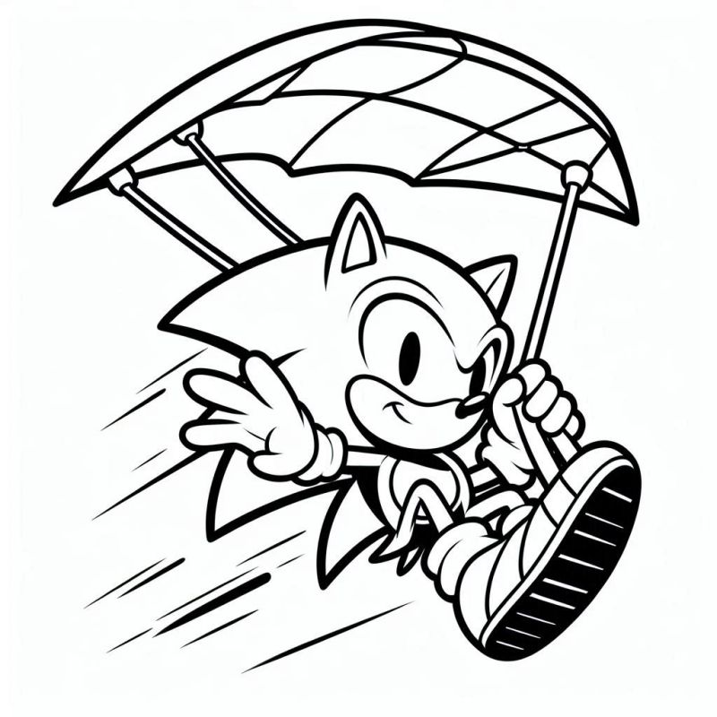 Sonic voando com parapente, desenho para colorir