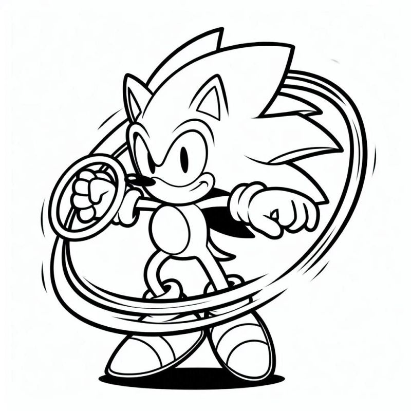 Desenho do Sonic correndo e segurando anéis para colorir - Pintar e Colorir