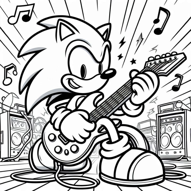 Desenho de Sonic Tocando Guitarra para Colorir