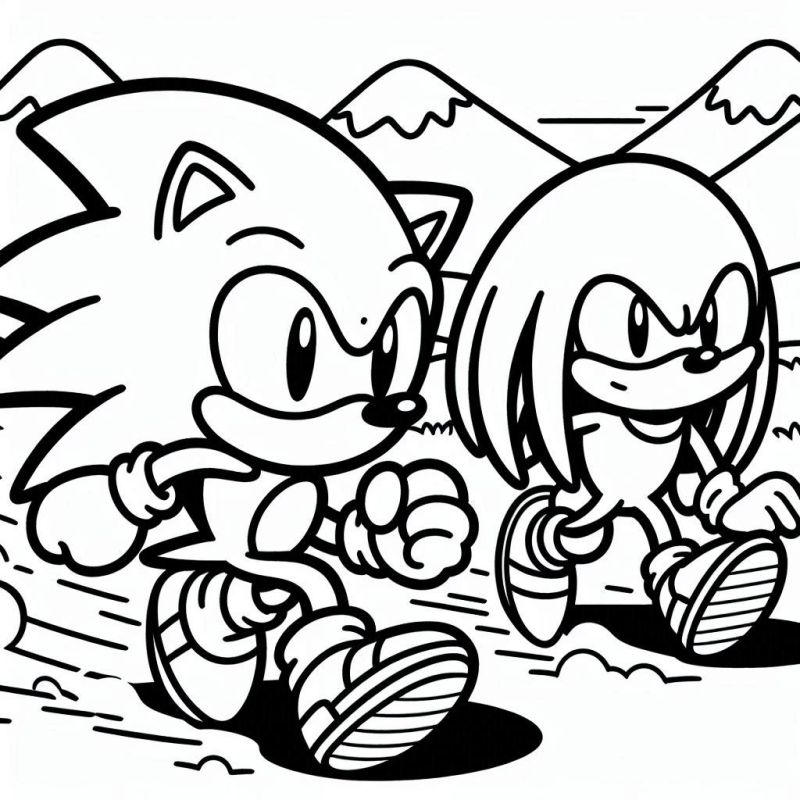 Desenho de Sonic e Knuckles correndo para colorir