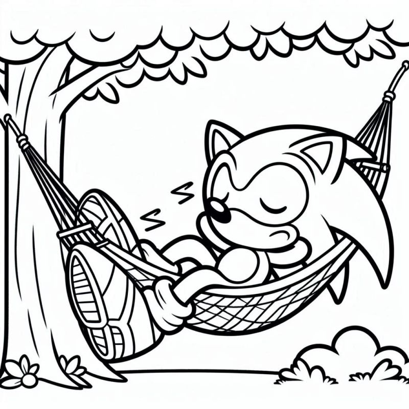 Desenho do Sonic deitado em uma rede para colorir