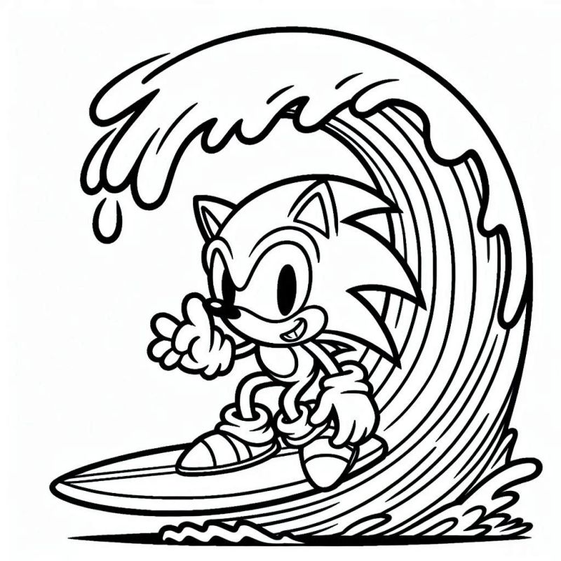 Desenho do Sonic surfando para colorir