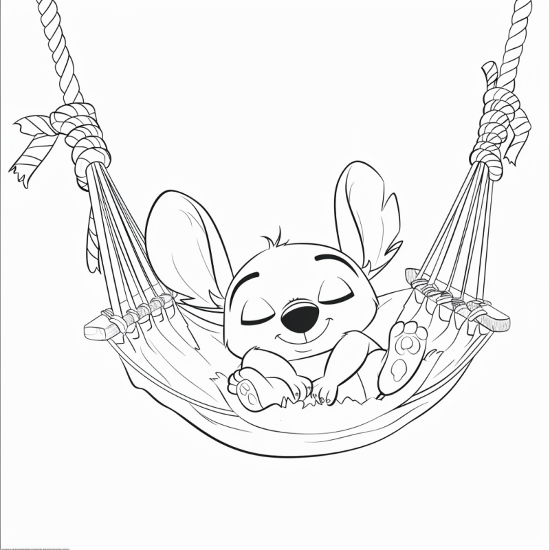 Stitch Relaxando na Rede: Um Momento para Colorir