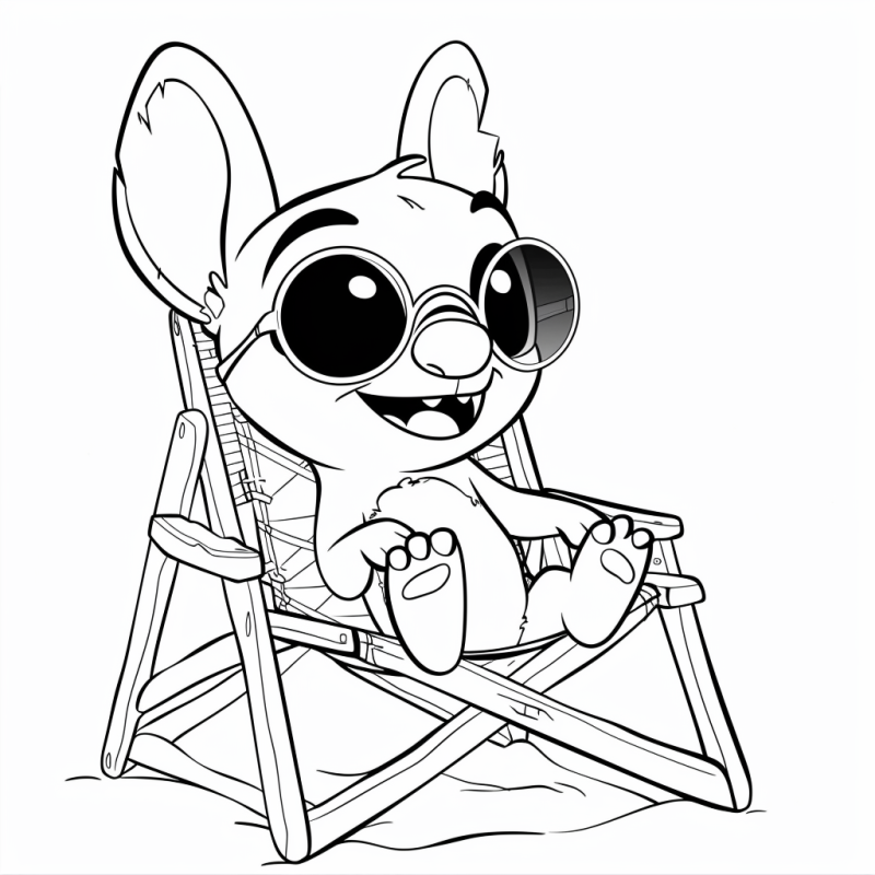 Desenho do Stitch Relaxando na Praia para Colorir