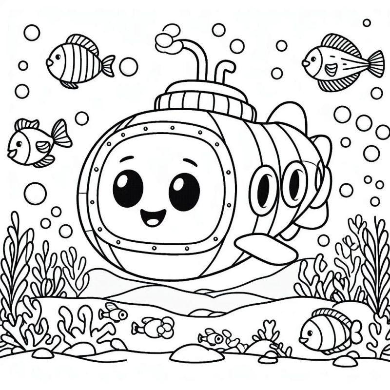 Desenho de Submarino Amigável para Colorir