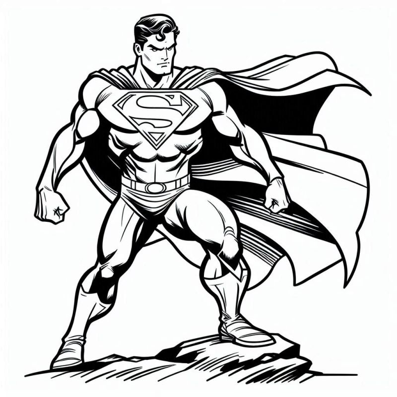 Desenho detalhado em preto e branco do Super-Homem para colorir