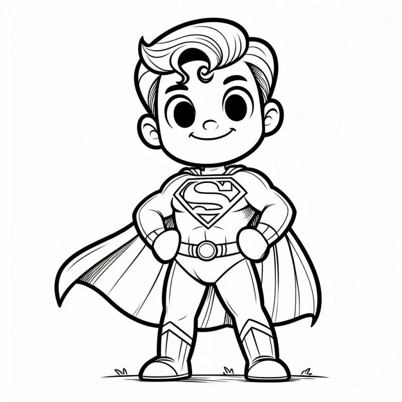 Desenho infantil de Super-Homem para colorir com expressão amigável