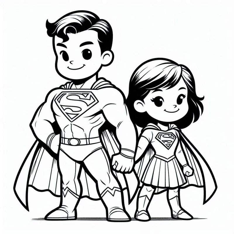 Desenho do Superman e Heroína para Colorir