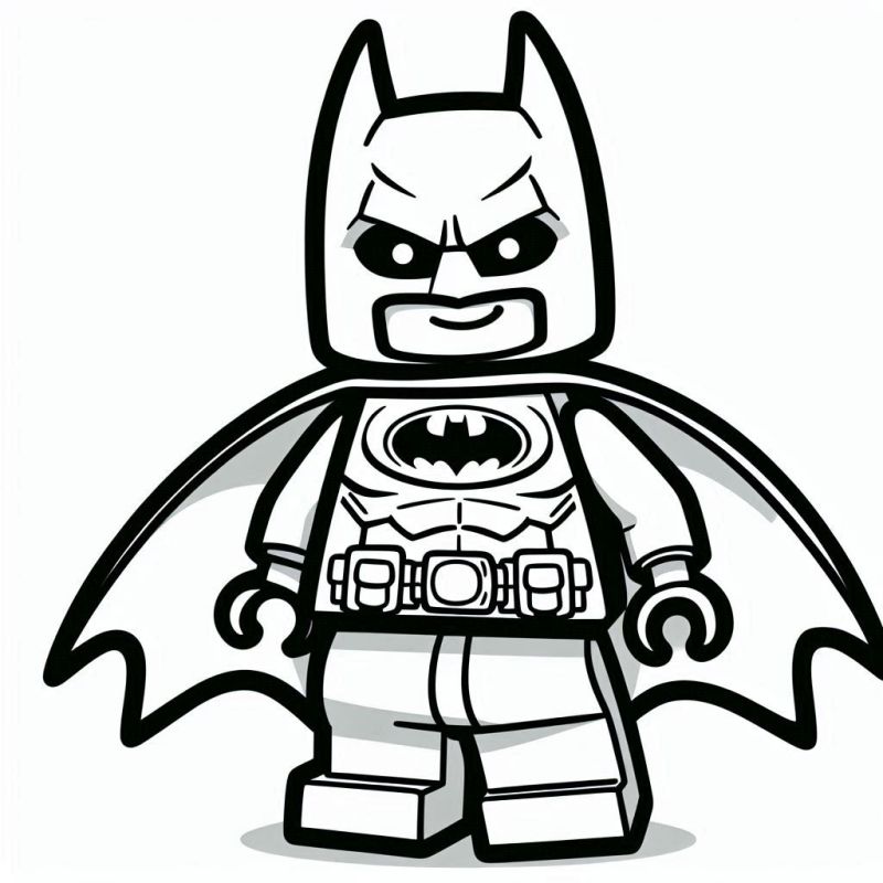 Desenho para colorir de um personagem LEGO inspirado no super-herói Batman