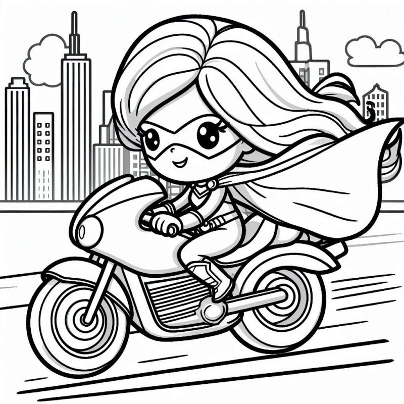 Desenho de Super-Heroína em Moto para Colorir