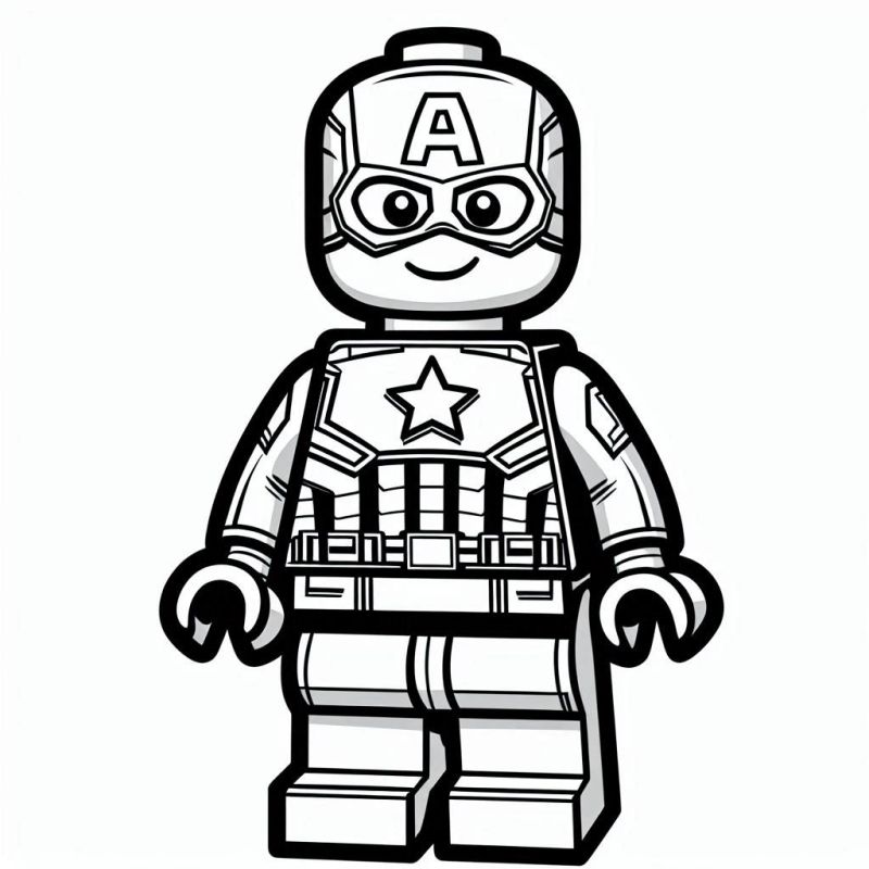 Desenho de personagem LEGO inspirado no Capitão América para colorir