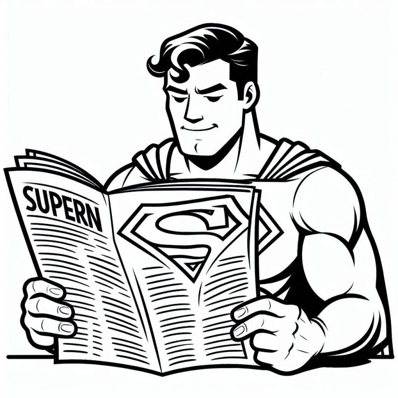 Desenho do Super Homem Lendo Jornal para Colorir