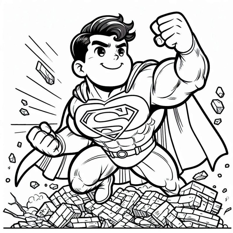 Ilustração do Super Homem fofo em pose heroica para colorir