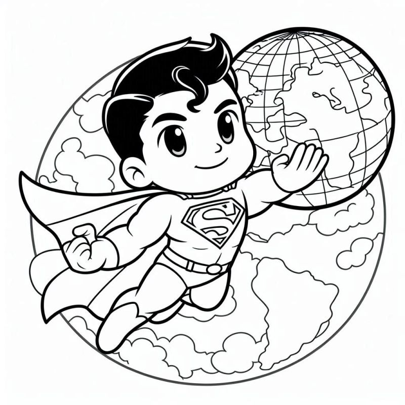 Desenho Super Homem Chibi Voando para Colorir