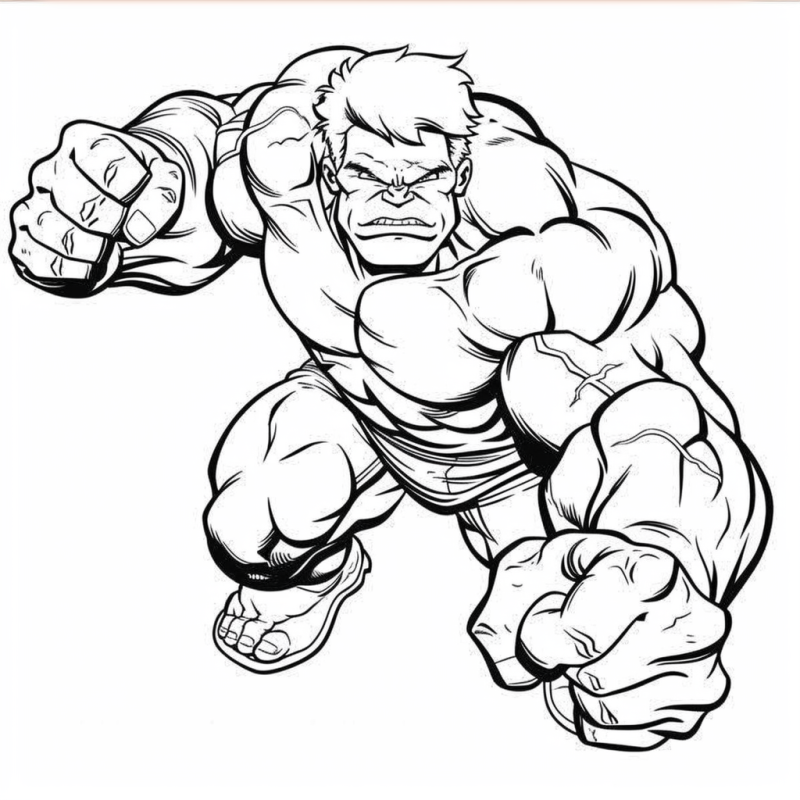 Desenho detalhado do Incrível Hulk em movimento para colorir