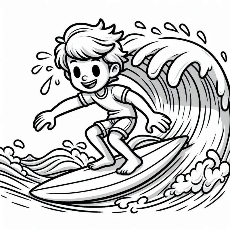 Desenho Empolgante de Garoto Surfando para Colorir